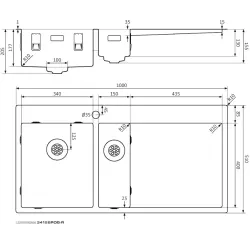 Lorreine série SP évier en acier inoxydable 100x51 cm avec bord pour trou de robinet 3415SPDB-R