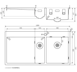 Lorreine série SP évier en acier inoxydable 100x51 cm avec bord pour trou de robinet 1534SPDB-L