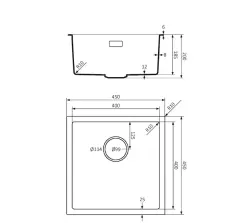 Lorreine série BQ évier en surface 45x45cm noir avec bouchon en acier inoxydable 40BQ-T-INOX