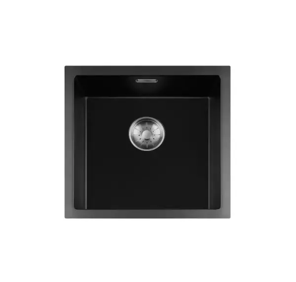 Lorreine série BQ évier en surface 45x45cm noir avec bouchon en acier inoxydable 40BQ-T-INOX