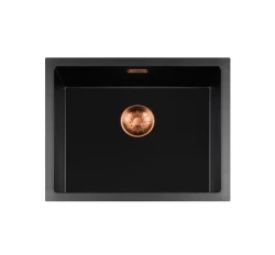 Lorreine évier série BQ 55x45cm en surface noir avec bouchon cuivré 50BQ-T-COPPER