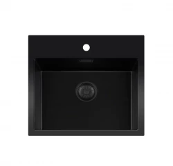 Lorreine série BQ évier en surface 56x52cm noir avec bouchon noir 50BQ37TH-T