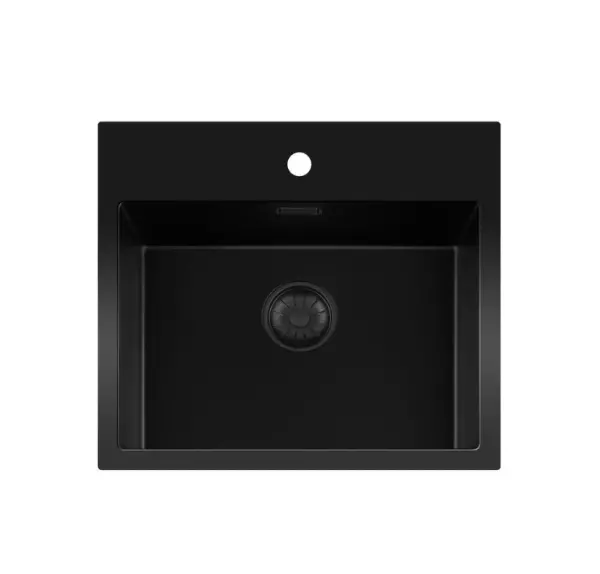 Lorreine série BQ évier en surface 56x52cm noir avec bouchon noir 50BQ37TH-T