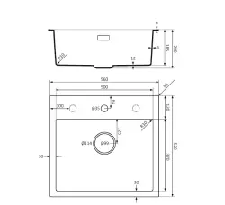 Lorreine série BQ évier en surface 56x52cm noir avec bouchon en inox 50BQ37TH-T-INOX