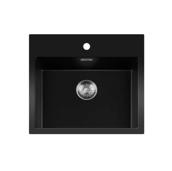 Lorreine série BQ évier en surface 56x52cm noir avec bouchon en inox 50BQ37TH-T-INOX