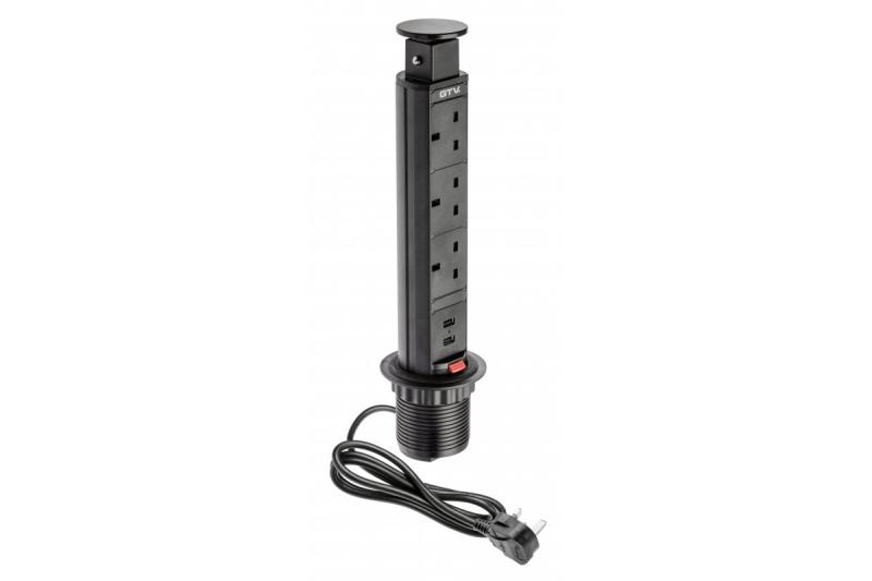 Câble d'extension à encastrer pour bureau 60 mm, 3 prises UK, 2 ports USB 2,1 A 5 V (noir) VERSION ANGLAISE 1208958628