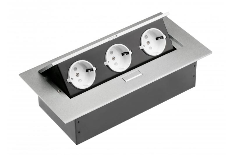 Câble d'extension de bureau 3x prise schuko, sans câble, aluminium 1208958667