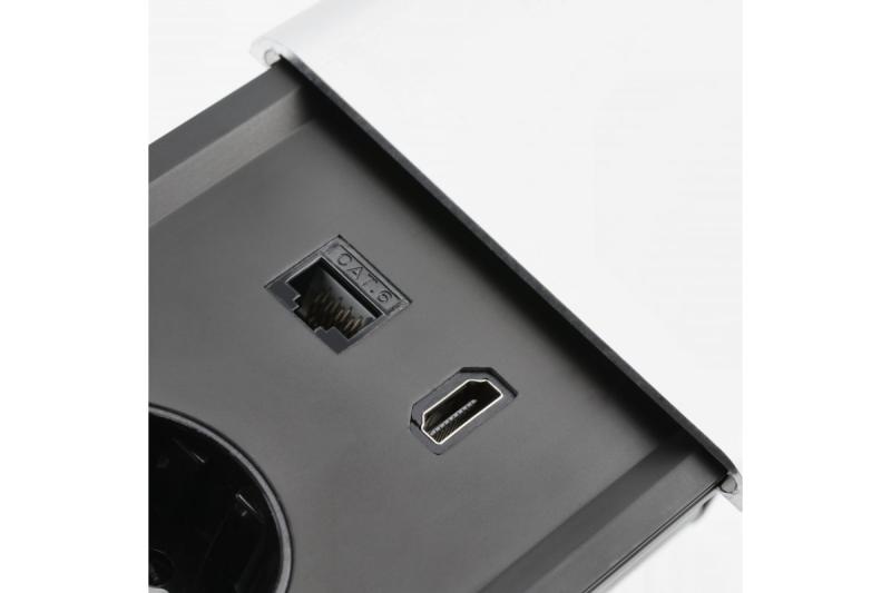 Câble d'extension encastré pour bureau PRESTINO, 2x prise française, USB A+C, RJ45, HDMI, câble 1,5m, argent 1208958675