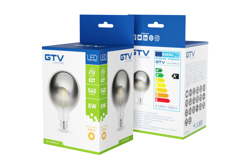 Lumière LED décorative, FILAMENT, G125, 27006, E27, 8W, 540lm, AC220-240V/ 50-60Hz, RA>80, 360° 1208962766