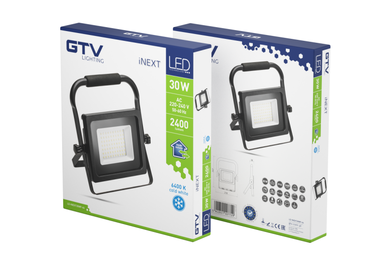 Projecteur LED iNEXT (portable) 30W 2400lm, PF>0,9, RA>80, IP65, 120°, 6400K, corps noir 1208962861