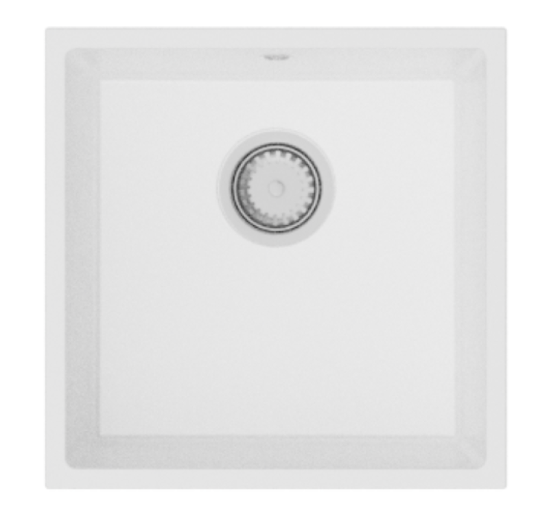 GraniteMy Évier universel en granit blanc 40x40 cm blanc montage en surface, montage sous plan et montage affleurant avec bouchon en inox 1208966879