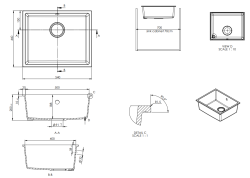 GraniteMy Évier universel en granit blanc 50x40 cm blanc montage en surface, sous-plan et affleurant avec bouchon en inox 1208966881