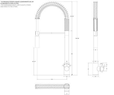Waterevolution Flow Mitigeur de cuisine semi-professionnel en laiton avec colonne et flexible T157LEE