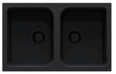 GraniteMy Dortmunt évier double en granit noir 76x48 cm avec vidage noir 1208967041