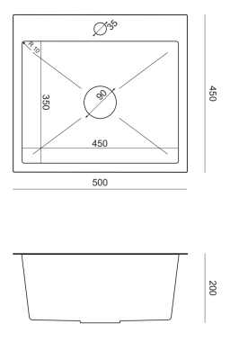 Quadri Dixton 50 Évier en inox 500x450 mm avec trou pour robinet montage en surface 1208967081