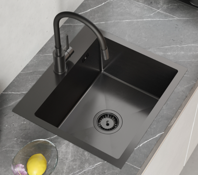 Quadri Dixton 50 évier en inox Nano PVD noir 500x450 mm avec trou pour robinet montage en surface 1208967082