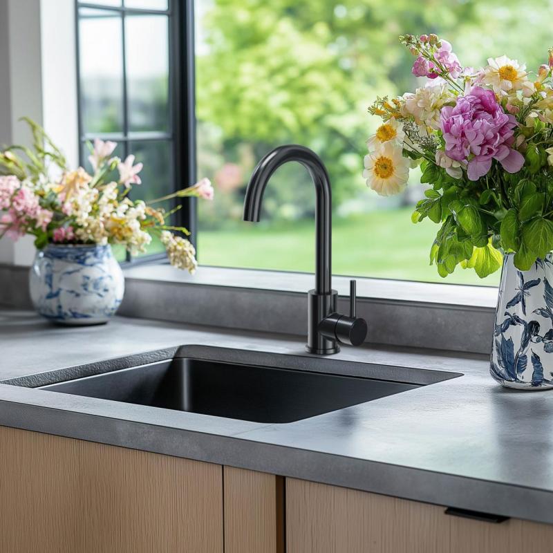 Quadri Coventry mitigeur de cuisine en inox pvd noir brossé avec bec pivotant 1208967084