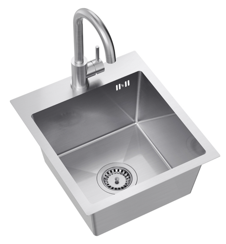 SET Quadri Dixton 40 évier en inox 400x450 mm avec trou de robinetterie montage en surface avec robinet de cuisine Quadri Coventry inox