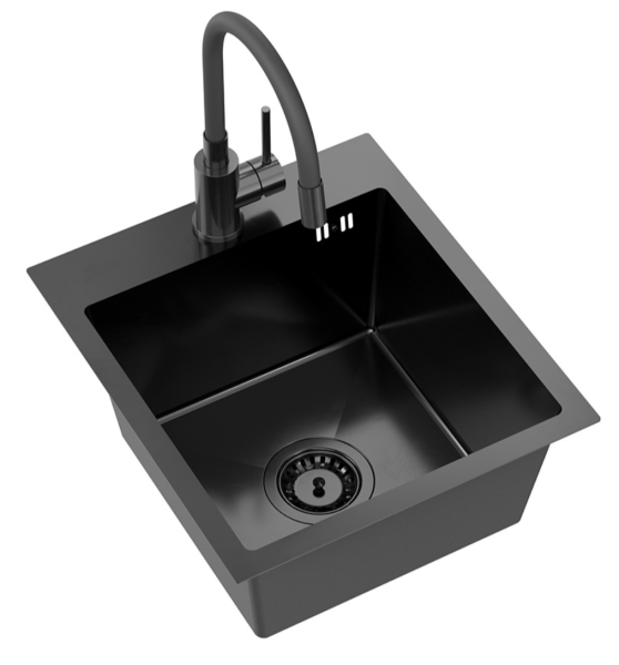 Quadri Dixton 40 ensemble avec évier en inox noir avec nano PVD 400x450 mm avec trou pour robinet et mitigeur de cuisine Quadri Bristol.