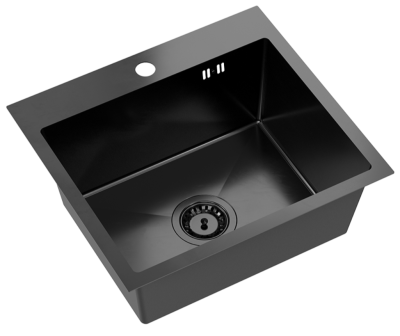 Quadri Dixton 50 Set avec évier noir en inox Nano PVD 500x450 mm avec trou pour robinet et mitigeur de cuisine noir Bristol
