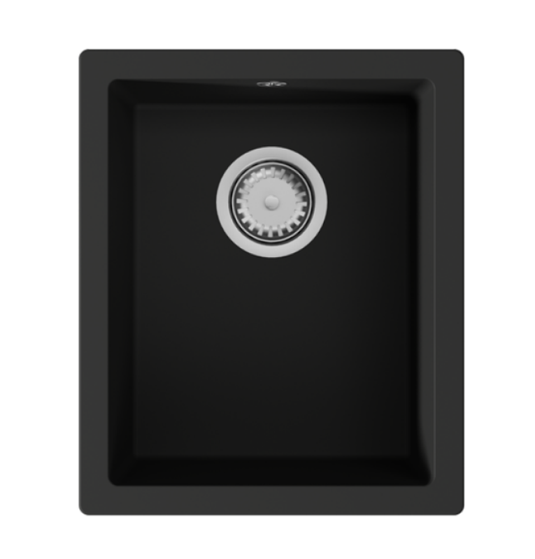 GraniteMy Évier universel en granit noir 34x40 cm noir montage en surface, sous plan et affleurant avec bouchon en inox 1208967106.
