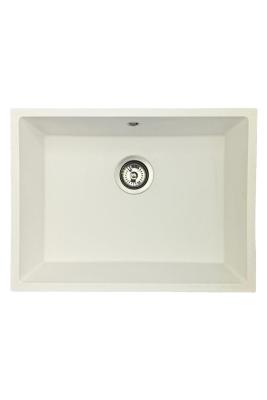 GraniteMy Évier universel en granit blanc 55x40 cm blanc, montage en surface, sous-meuble et encastré avec bouchon en inox 1208967109