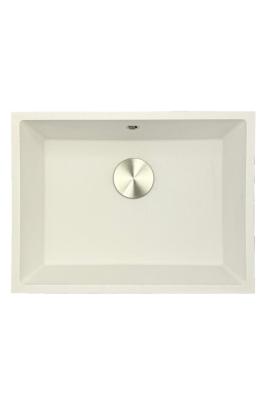 GraniteMy Évier universel en granit blanc 55x40 cm blanc, montage en surface, sous-meuble et encastré avec bouchon en inox 1208967109