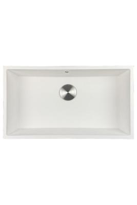 GraniteMy Universal évier en granit blanc grand 74x40 cm blanc montage en surface, sous-plan et à niveau avec bouchon en inox 1208967111