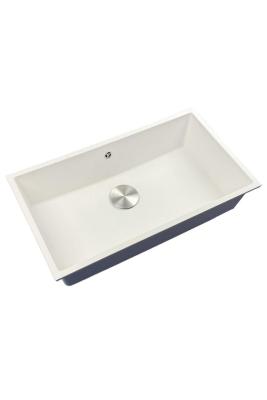 GraniteMy Universal évier en granit blanc grand 74x40 cm blanc montage en surface, sous-plan et à niveau avec bouchon en inox 1208967111