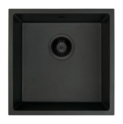 GraniteMy Évier universel en granit noir 40x40 cm noir montage en surface, sous-plan et affleurant avec bouchon noir 1208967112