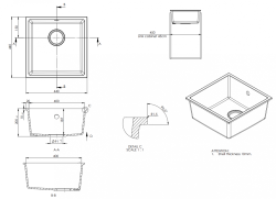 GraniteMy Universal évier en granit blanc 40x40 cm blanc montage en surface, sous-plan et à fleur avec bouchon blanc 1208967115