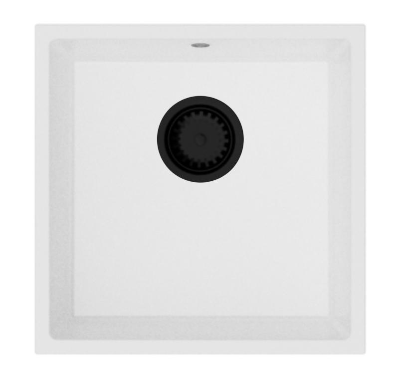 GraniteMy Évier universel en granit blanc 40x40 cm montage en surface, sous-plan et affleurant avec bouchon noir 1208967128