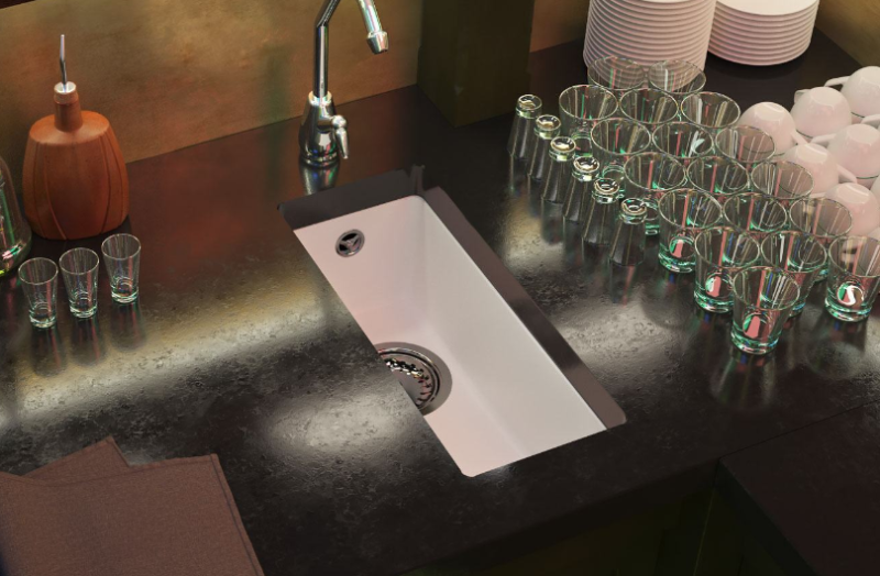 GraniteMy Évier universel en granit blanc petit 17x40 cm blanc montage en surface, encastré et affleurant avec bouchon noir 1208967136