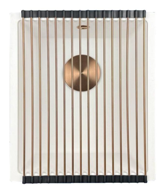 GraniteMy Évier universel en granit blanc 34x40 cm blanc, installation en surface, sous plan et à fleur avec bouchon en cuivre 1208967148