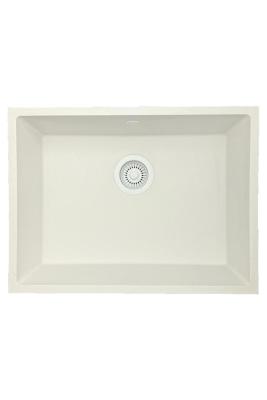GraniteMy Évier universel en granit blanc 55x40 cm blanc en pose à encastrer, en pose sous plan et en pose à fleur avec bouchon blanc 12