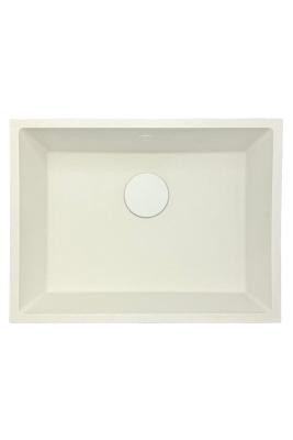 GraniteMy Évier universel en granit blanc 55x40 cm blanc en pose à encastrer, en pose sous plan et en pose à fleur avec bouchon blanc 12