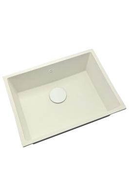 GraniteMy Évier universel en granit blanc 55x40 cm blanc en pose à encastrer, en pose sous plan et en pose à fleur avec bouchon blanc 12