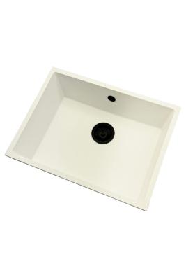 GraniteMy Évier universel en granit blanc 55x40 cm blanc montage en surface, sous-plan et affleurant avec bouchon noir 1208967154
