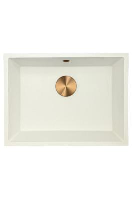 GraniteMy Évier universel en granit blanc 55x40 cm blanc, montage en surface, sous-plan et affleurant avec bouchon en cuivre 1208967156