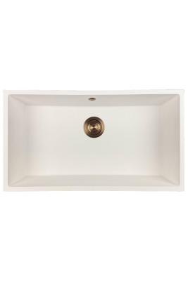 GraniteMy Évier universel en granit grand blanc 74x40 cm blanc à encastrer, sous-plan et à fleur avec bouchon en cuivre 1208967162
