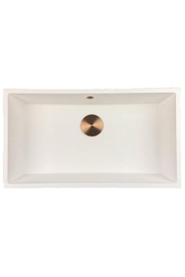 GraniteMy Évier universel en granit grand blanc 74x40 cm blanc à encastrer, sous-plan et à fleur avec bouchon en cuivre 1208967162