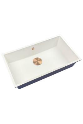 GraniteMy Évier universel en granit grand blanc 74x40 cm blanc à encastrer, sous-plan et à fleur avec bouchon en cuivre 1208967162