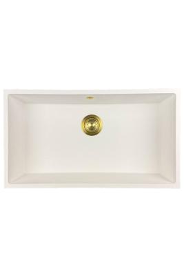 GraniteMy Universal grand évier en granit blanc 74x40 cm blanc, montage en surface, montage sous plan et montage affleurant avec bouchon doré 1208967163