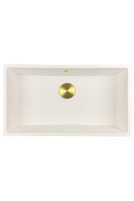 GraniteMy Universal grand évier en granit blanc 74x40 cm blanc, montage en surface, montage sous plan et montage affleurant avec bouchon doré 1208967163