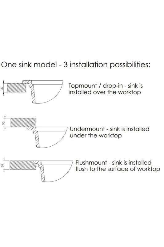 GraniteMy Universal grand évier en granit blanc 74x40 cm blanc, montage en surface, montage sous plan et montage affleurant avec bouchon doré 1208967163