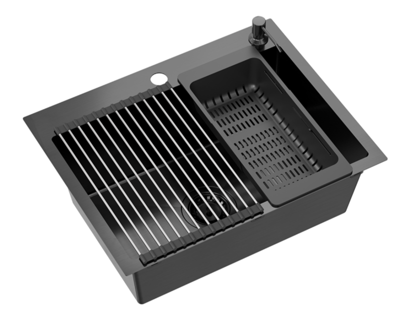 Quadri Dixton 60 évier en inox noir PVD Nano 580x450 mm avec trou pour robinet et accessoire 1208967195