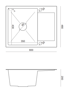 Quadri Dixton 80 évier en inox 600x480 mm avec égouttoir réversible 1208967196