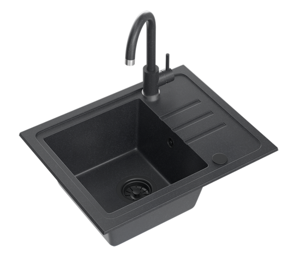 Quadri Sligo 60 évier en granit anthracite avec égouttoir 55x44 cm incl. robinet 1208967199