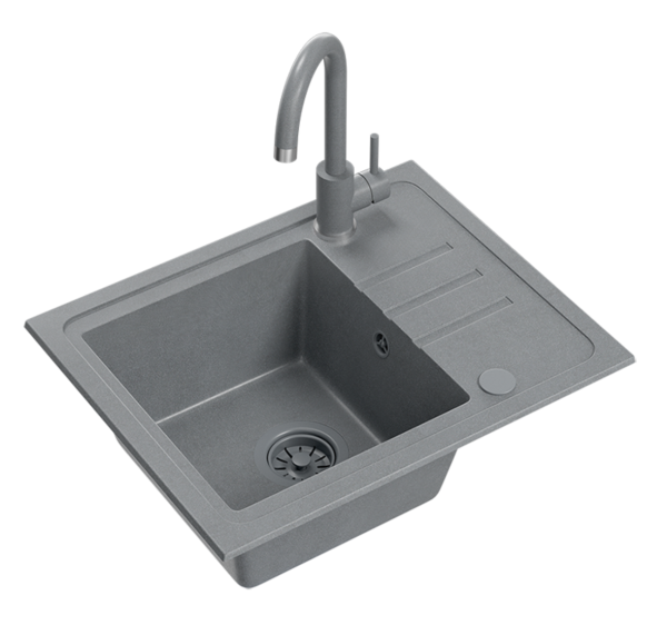 Quadri Sligo 60 gris évier en granit avec égouttoir 55x44 cm avec robinet inclus 1208967200