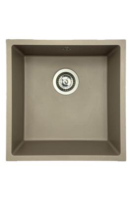GraniteMy Évier universel en granit taupe 40x40 cm installation à poser, sous plan et à fleur avec bouchon en inox 1208967211